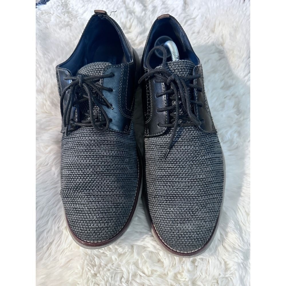 Johnston & Murphy Prentiss Knit Leather Wingtip Oxford Grey Black 59-2991 11M